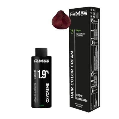 Abbildung von Femmas Haarfarbe Set Rot I Hair Color Cream 100ml + Oxycreme 1,9% Permanente Haar Coloration Entwickler Schonend &amp; langanhaltend Salon für Zuhause