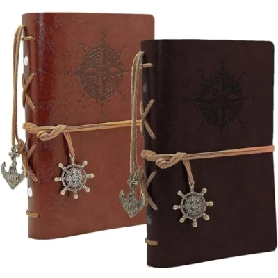 Abbildung von BetterJonny 2 Pack Leder Notizbuch A7, Retro aus Vintage Spiralbindung Tagebuch Nachfüllbares Reisetagebuch Skizzenbuch für Männer und Damen, Kaffee Braun