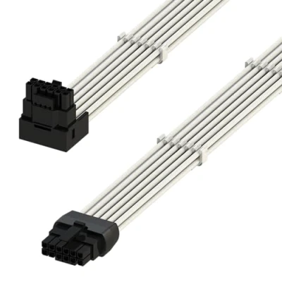 Abbildung von LINKUP AVA Rechtswinkliges 600W PCIE 5.0 16Pin (12+4) Hochstrom Netzkabel Gepresster &amp; gelöteter Typ 16AWG ummantelt Kompatibel mit RTX4000 RTX3000 FE 70cm Weiß