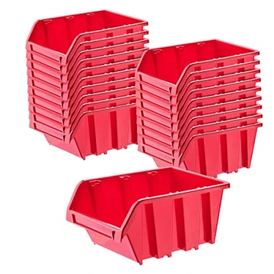 Abbildung von KADAX Werkstatt Stapelkiste, Stapelbox aus PP Kunststoff, Sichtlagerbox in verschiedenen Größen, Lagerboxen für Werkzeugswand, Sichtlagerkasten, Sortierbox (Rot 20 Stück, 195x120mm)
