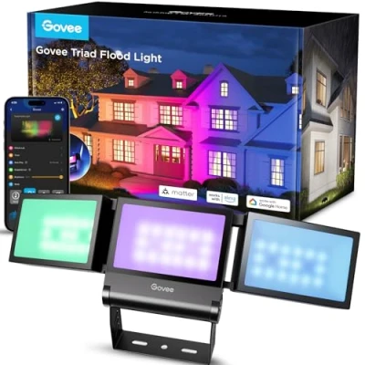 Abbildung von Govee Outdoor Triade LED Strahler, RGBIC Fluter Außen mit 4500LM Warmweiß und Kaltweiß, Aluminiumlegierung, IP66 Wasserdicht, Smart Flood Lights Funktioniert Matter, Alexa &amp; Google Assistant