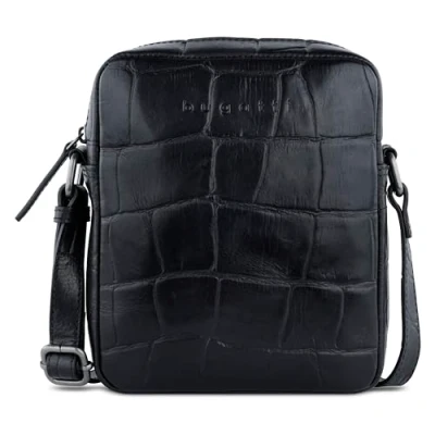 Abbildung von bugatti Nevio kleine Schultertasche Kroko Optik aus echtem Leder, Umhängetasche, schwarz