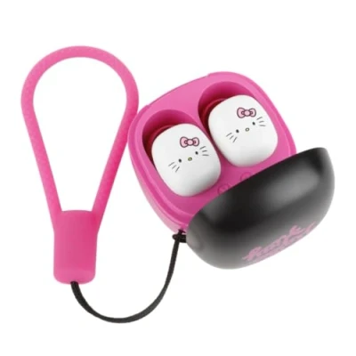Abbildung von Konix Hello Kitty kabellose Kopfhörer für Smartphones und Tablets 6 Stunden Akkulaufzeit + 15 mit Etui Bluetooth Verbindung Schwarz Rosa