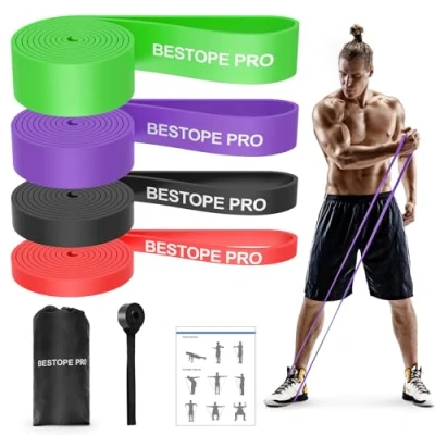 Abbildung von BESTOPE PRO Fitnessbänder mit 4 Widerstandsstufen, Resistance Bands Set Türanker, Pull Up Widerstandsbänder, Klimmzugband für Fitness/Stretching/Yoga/Krafttraining/Pilates/Crossfit