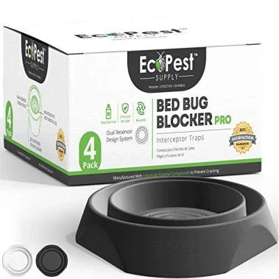 Abbildung von Bettwanzen Detektor 4er Pack Bettwanzenfalle Bed Bug Blocker (Pro) Test (Shwarz) Insektenfalle, Wanzen Monitor und für Bettbeine