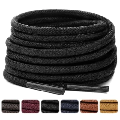Abbildung von Stepace 2 Paar Runde Gewachst Schnürsenkel Reißfest Oxford Ersatz Schuhbänder für Business Schuhe Anzugschuhe, ca. Ø 2,5 3 mm, Schwarz 116 cm