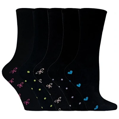Abbildung von Sock Snob 5 Paar Damen Baumwolle Schwarz Socken mit Herzen und Gepunktet Motiv (37 42, Schwarz)