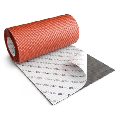 Abbildung von DQ PP WANDANSCHLUSSBAND Länge 5m Breite 300mm Ziegelrot RAL 3011 hochwertiges Aluminium und Butyl Selbstklebend Dach Kaminanschlussband 3D Struktur Dachabdeckung Aluminiumband