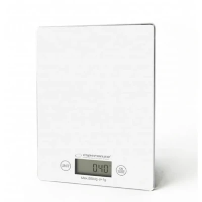 Abbildung von Esperanza EKS002W, Elektronische Küchenwaage, 5 kg, 1 g, Weiß, Arbeitsplatte, Rechteck
