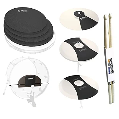 Abbildung von Evans SoundOff Drum Mute Schlagzeugdämpfer Rock Pack + keepdrum Drumsticks