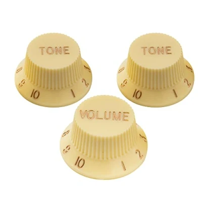 Abbildung von Musiclily Pro Metrische Strat Knöpfe Potiknöpfe 1 Volume 2 Tone Knobs Set für Style E Gitarre, Creme (3er Set)