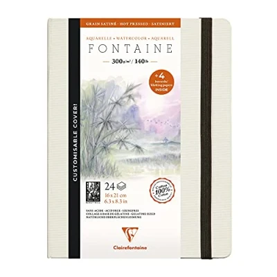 Abbildung von Clairefontaine 975440C Skizzenbuch mit Fadenbindung Fontaine 24 Blatt weißes Zeichenpapier, glänzend, 10x15 cm 300g + 32 Visitenkarten mikroperforiert