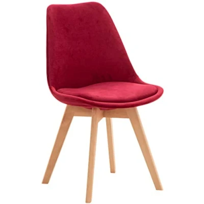 Abbildung von CLP Esszimmerstuhl Linares Kunststoff I Stoff Samt Cord Lederoptik Lehnstuhl Mit Holzgestell, Farbe:rot, Material:Samt