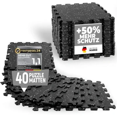 Abbildung von NEOLYMP Bodenschutzmatte Fitness 1 x 8 Matten, extra dicke und robuste Gummimatte Fitnessboden Puzzlematte Boden, Gymnastikmatte, Sportmatte (Bodenschutzmatte (40 Matten), Grau Gesprenkelt)