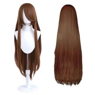 Abbildung von 100cm lange Perücke, universelle Anime Kostüm Cosplay perfekt für Party, täglichen Gebrauch, Festivals und Halloween, ideal TV, Film, Charakter (Kastanie)