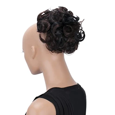 Abbildung von CAISHA Dutt Haarteil Zopf Haarknoten Hepburn Haargummi Hochsteckfrisuren DM15cm Gewellt Schwarz Dunkelbraun Mix HK123