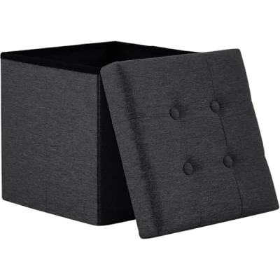 Abbildung von Zedelmaier Sitzhocker mit Stauraum, Fußbank Truhen Aufbewahrungsbox faltbar belastbar bis 300 kg, Leinen, 38 x cm (Dunkles Schwarz)