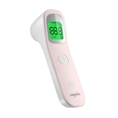 Abbildung von EUROPAPA Fieberthermometer für Baby Kinder Erwachsene, 1 x &amp; 2 AAA Batterien im Lieferumfang enthalten, Stirnthermometer, Fieberalarm, C/F Schalter, 30 facher Messwertspeicher