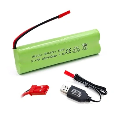 Abbildung von Gecoty® Wiederaufladbare 4,8V NI MH AA Batterie, 2400mAh RC Akku mit JST Stecker und Ladekabel für Hochgeschwindigkeitszug Spielzeug, Beleuchtung, Elektrowerkzeuge (JST Stecker)