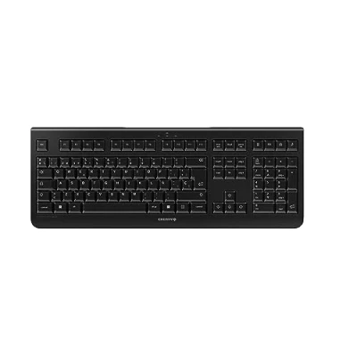 Abbildung von CHERRY KW 3000, Kabellose Tastatur mit Nummernblock, Spanisches Layout (QWERTY), 2,4 GHz Funk, Geräuscharme Tasten, Flaches Design, Batteriebetrieben, Schwarz