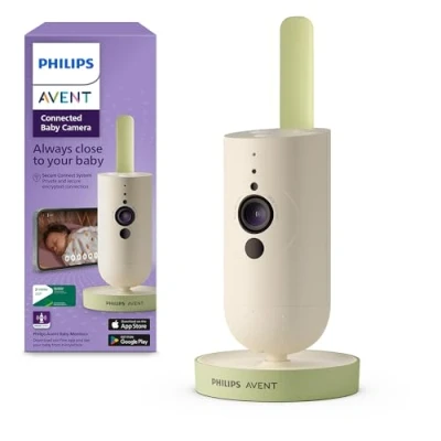 Abbildung von Philips Avent Connected Babykamera mit App, private und sichere Verschlüsselung, Audio, 2 facher Zoom, Nachtsichtfunktion, VOX, Gegensprechfunktion, Schlaflieder weißes Rauschen (Modell SCD643/26)