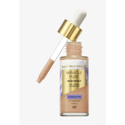 Abbildung von Max Factor Miracle Pure 2in1 Skin Reset Serum Foundation, 40 60, Light, vegane Formel, gleicht den Teint aus, mittlere Deckkraft, mattes Finish, Formel mit Niacinamid und Bisabolol, 30 ml