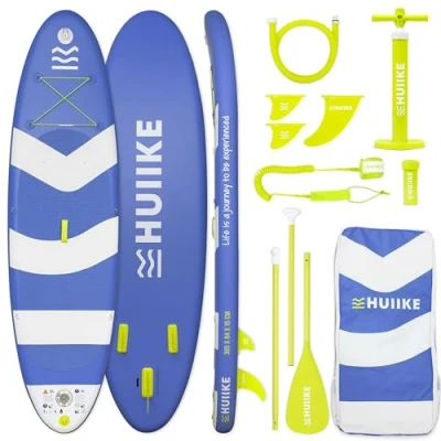 Abbildung von HUIIKE Stand Up Paddling Board mit Zubehör, Paddel, Finnen, Pumpe. Paddle Sup Aufblasbar Hohe Stabilität und Widerstandsfähigkeit. 305 x 84 15 cm, Belastbar bis 130 kg