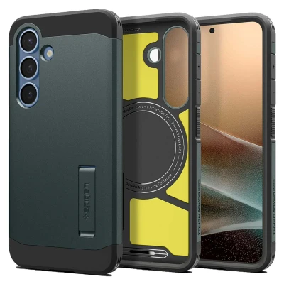 Abbildung von Samsung Galaxy S25 Hülle MagSafe Kunststoff Spigen Hard Case/Backcover Handyhülle Grün