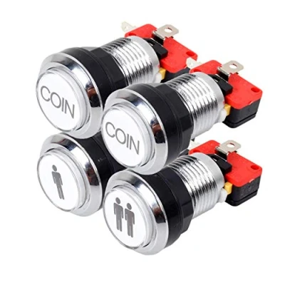 Abbildung von EG STARTS Arcade Buttons Chrom Silber überzogene 5V / 12V LED Leuchtdrucktaster 1P 2P Player Start 2x Münze für MAME/JAMMA/Kampfspiele/Arcade Videospiele Kit Parts