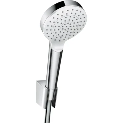 Abbildung von hansgrohe Duschbrause &quot;Crometta&quot;, (Brauseschlauch, Handbrause, Brausehalter), 10cm, 1 Strahlart mit Duschschlauch 160cm, Weiß/chrom