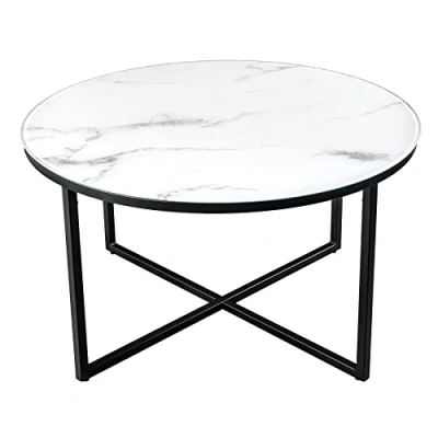 Abbildung von riess ambiente Couchtisch BOUTIQUE 80cm weiß / schwarz (1 St), Glas · Metall Marmor Optik Wohnzimmer Modern Design