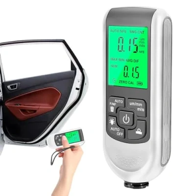 Abbildung von SPORWAY Digitales Schichtdickenmessgerät, Lackdickenmessgerät Auto Lackmessgerät, Ultra Hochpräzise Sonde Schichtdickenmessgerät mit LCD Display, Farbdickenmessgerät Messbereich 0 2000UM (Weiß)