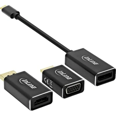 Abbildung von InLine 64109B USB Display Konverter Set 6 in 1, Typ C Stecker zu DisplayPort, HDMI, VGA (DP Alt Mode), 4K2K, schwarz, 0.2m