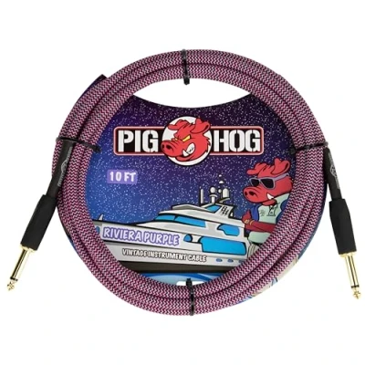Abbildung von Pig Hog Vintage Serie Instrumentenkabel, Riviera Purple, 3m/10ft, 6.35 (1/4) auf (1/4), Hochwertige Qualität, Gewebt