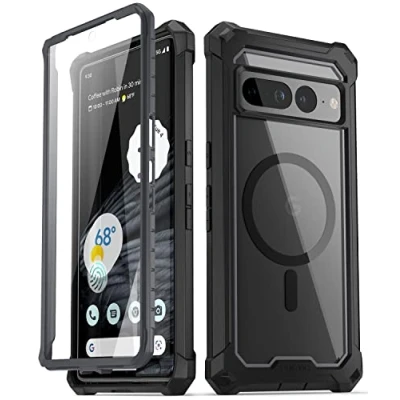 Abbildung von POETIC Guardian Series Hülle Kompatibel mit Pixel 7 Pro 5G,[Kompatibel MagSafe] Integrierter Displayschutz für Arbeit Fingerabdruck ID, Ganzkörper Stoßfeste Schutzhülle, Schwarz/Klar