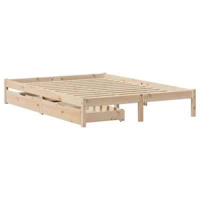 Abbildung von vidaXL Massivholzbett, Holzbett Bett mit Kopfteil, Bettgestell Bettrahmen Lattenrost, Doppelbett für Schlafzimmer, 160x200cm Kiefer