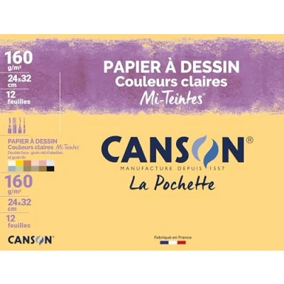 Abbildung von Canson 2789 ASS Tasche 12 Blatt Zeichenpapier, 160 g, 24 x 32 cm, verschiedene Pastellfarben