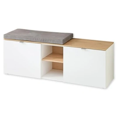 Abbildung von BARI Schuhbank in Weiß, Artisan Eiche Optik FSC zertifiziert Moderne Sitzbank mit Stauraum für Ihren Flur 128 x 50 38 cm (B/H/T)