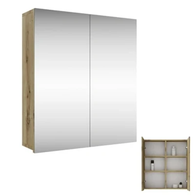 Abbildung von Planetmöbel Merkur Spiegelschrank Bad 60 cm breit Badschrank hängend mit Spiegel Artizan Eiche, ohne Leuchte, Gäste WC 60x67 x 16