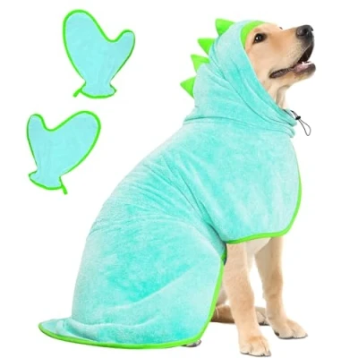 Abbildung von Bibykivn Bademantel für Hunde, Hundebademantel Aus Mikrofaser, Verstellbares Halsband Mit Klettverschluss Schnell Trocknend Badetuch Große Mittelgroße Kleine Hunde/Katze (Blau, XL)