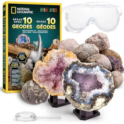 Abbildung von Blue Marble NATIONAL Geographic 10 Premium Geoden zum Aufbrechen Inkl. Schutzbrille &amp; Ständer Mint Experimentierset, Geologie Geschenk für Kinder