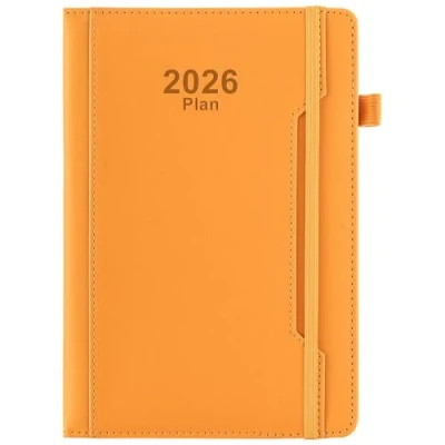 Abbildung von akademischer Terminplaner, Jahr 2026, A5, Seite pro Tag, Jahresplaner, Januar 2026 bis Dezember Hardcover Agenda mit Stifthalter, Vordertasche, buntes Monatstab, Gummibandverschluss