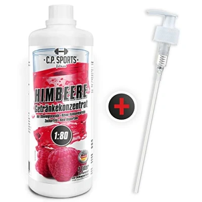 Abbildung von C.P. Sports Getränkesirup für Mineraldrink I Sirup zuckerfrei Vital Drink HIMBEERE mit Vitaminen Getränkekonzentrat zum Mischen Wasser Sport Getränk 1 Liter + Pumpspender