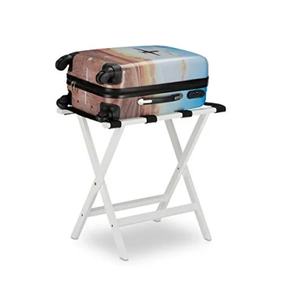 Abbildung von Relaxdays Kofferständer klappbar, aus Bambus, für Koffer und Reisegepäck, Gepäckablage, HxBxT: 53,5 x 58 36,5 cm, weiß