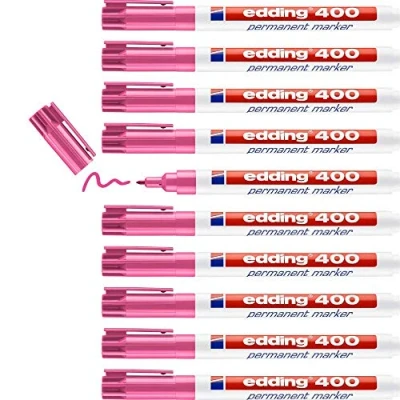 Abbildung von edding 400 Permanentmarker pink 10 Stifte feine Rundspitze 1 mm wasserfest, schnell trocknend wischfest für Karton, Kunststoff, Holz, Metall, Glas