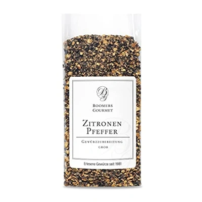 Abbildung von Boomers Gourmet Zitronenpfeffer Gewürzmischung grob gemahlen, Lemon Pepper geschrotet Refill 120 g