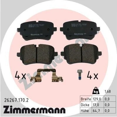 Abbildung von ZIMMERMANN 26267.170.2 Bremsbelagsatz für Verschleißwarnanzeige vorbereitet mit Schrauben Foto entspricht Lieferumfang, Gleitblech AUDI: Q7