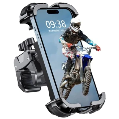 Abbildung von Babacom Handyhalterung Fahrrad Lenker, [1s Sperre] [Sicherer Schutz] Motorrad, [Anti Shake Stoßdämpfender] Smartphone Halterung Kompatibel mit iPhone 15, Samsung S24 (4,76,8)