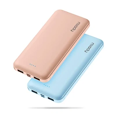 Abbildung von Miady Power Bank 10000mAh 2 Stück, Powerbank USB c (Input&amp;Output) 2,4A + Ausgang, Type Micro Eingang für Smartphones, iPad usw. (Weiß &amp; Schwarz)