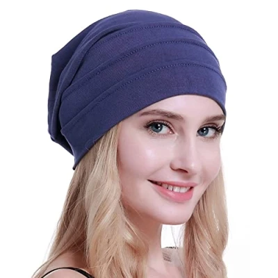 Abbildung von osvyo Baumwolle Chemo Hüte Soft Caps Krebs Kopfbedeckungen für Frauen Haarausfall versiegelt Verpackung Denim BLAU